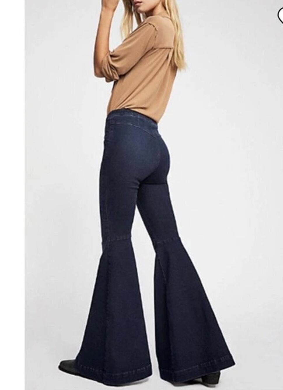 Free People Maddox Super Flare Bell Bottom Dark Denim Jeans Size 25 Stretch